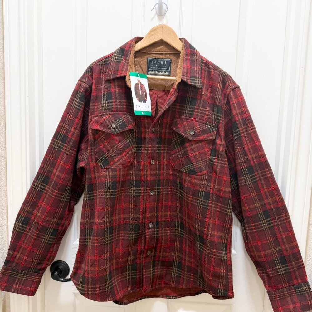 Jachs New York Men's Flannel Button Up Shirt Jacket Size XL Red Plaid Outerwear